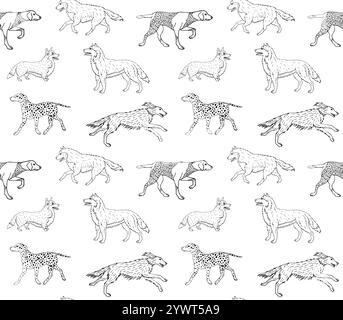 Vector seamless pattern of hand drawn doodle sketch different dogs isolated on white background Stock Vector
