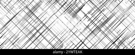 Black cross hatch seamless pattern. Diagonal line repeating texture surface. Rough sackcloth or burlap fabric material background. Crosshatch linen canvas overlay wallpaper. Vector backdrop Stock Vector