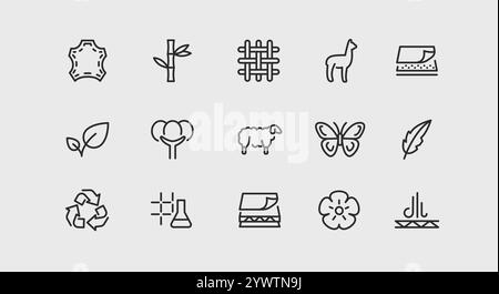 Synthetic and natural fibers. Set of fabric types icons Stock Vector ...