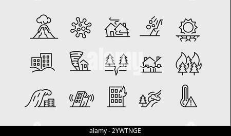 Disasters icons set Stock Vector