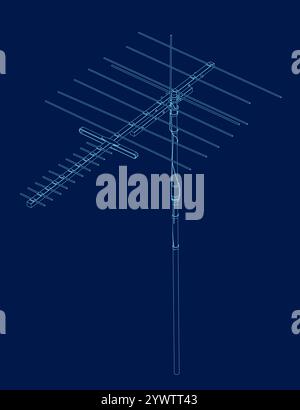 Antenna blue line icon. Radio antenna black linear vector isolated blue background. Radio tower. Communication towers outline. Transmitter receiver wi Stock Vector