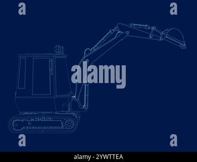 Mini Excavator outline template vector. Heavy equipment logo vector for construction company. Creative excavator illustration for logo template. Stock Vector
