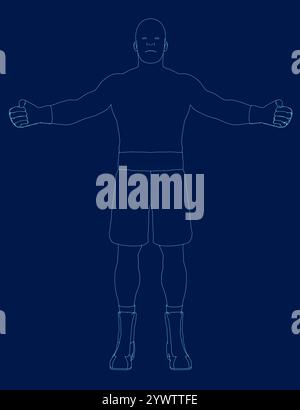 boxer man blue outline. Vector illustration Stock Vector