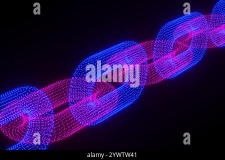 Conceptual image blockchain security chain on black background. 3D illustration Stock Photo