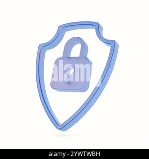 Glass lock into shield on white background. Isolated 3D illustration Stock Photo