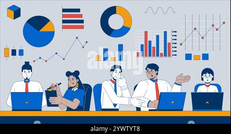 Teamwork data analytics 2D illustration concept Stock Vector