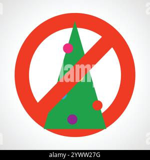 No Christmas tree. Red prohibition sign with Christmas tree. Vector illustration Stock Vector