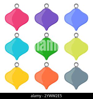 Nine multi colored Christmas balls on a white background. Vector illustration. Stock Vector