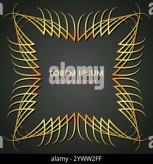 A square golden monogram element on a dark background. Vector illustration. Stock Vector