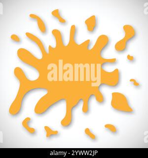 Yellow Hand Drawn Paint Splash with small splashes and shadows. Vector illustration Stock Vector