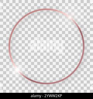 Rose gold shiny round frame with glowing effects and shadows on transparent background. Vector illustration Stock Vector
