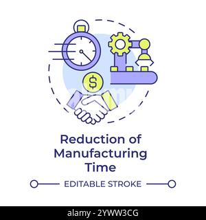Reduction of manufacturing time multi color concept icon Stock Vector