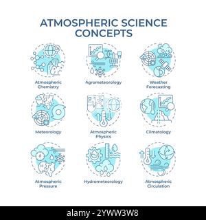 Atmospheric sciences soft blue concept icons Stock Vector