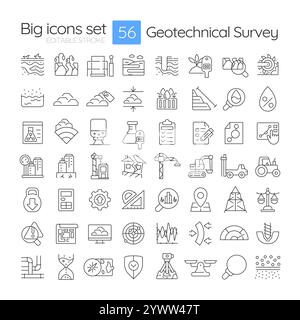 Geotechnical survey linear icons set Stock Vector