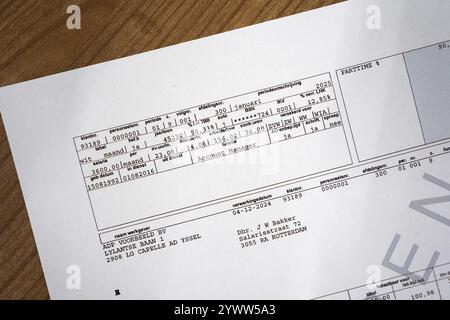 CAPELLE AAN DEN IJSSEL - An example of a paycheck during ADP's press meeting presenting the 2025 general paycheck. Among other things, the payroll service provider shared which income groups will have to give up in the new year and who will actually gain. ANP JEROEN JUMELET netherlands out - belgium out Stock Photo