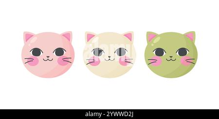 Cute kawaii cat dango. Mochi dango sweet dessert. Traditional Japanese sweet wagashi food. Vector illustration Stock Vector