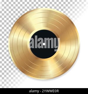 Realistic golden vinyl record isolated on transparent background. Vector illustration Stock Vector