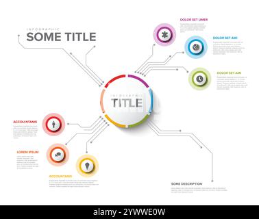 Simple Colorful Circular Infographic Design Template with six element and big circle with title on the light background. Modern multipurpose infochart Stock Vector