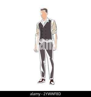 Business man or teacher standing, isolated vector line art illustration, flat design business people, education Stock Vector