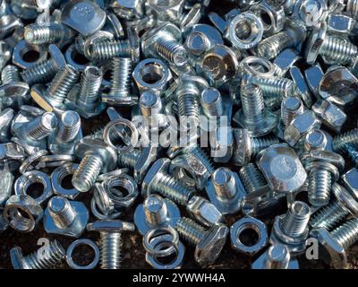 metal nuts and bolts background texture Stock Photo