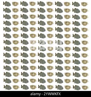 piranha and puffer fish as a pattern background Stock Vector