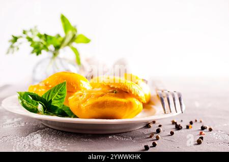 Stuffed pattypan squash, vegetarian food Stock Photo