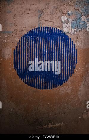 grunge wall background with a blue circle, sanatorium Medea in Tskaltubo, Georgia Stock Photo