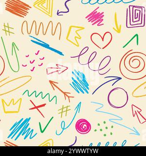 Seamless pattern of colored pencils in doodle style Stock Vector