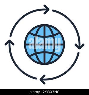 Arrows and Blue World vector Earth Globe concept colored icon or logo element Stock Vector