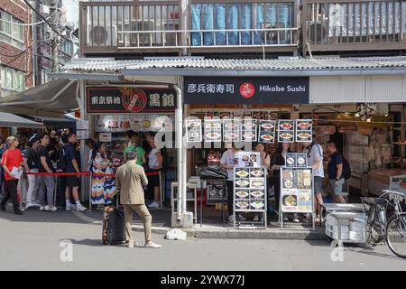 Sushi restaurant in Outer Tsukiji Market area, Tsukiji,Chuo City,Tokyo, Japan,Asia. Stock Photo