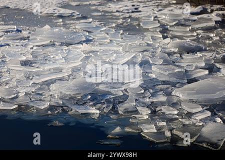 Crushed ice floe on the lake as an abstract pattern. Stock Photo