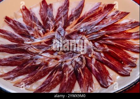 Close-up view of thinly sliced ​​ham. Stock Photo