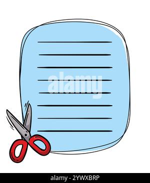 Colorful notepad page template. Vector illustration of scissors and handmade items. Blank blank for text and design Stock Vector