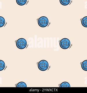 Seamless pattern with blue buttons. Vector background associated with handmade, needlework. Design for decorations Stock Vector