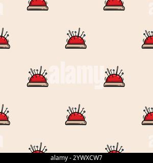 Seamless pattern with pincushion. Vector background associated with handmade, needlework Stock Vector