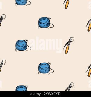 Seamless pattern with knitting and crochet threads. Vector background associated with handmade, needlework Stock Vector