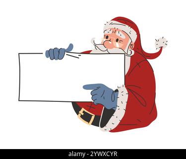 Horizontal banner for the text or greetings with Santa Claus character. Blank template or card. Santa or Saint Nicholas holds empty letter or sheet. Stock Vector