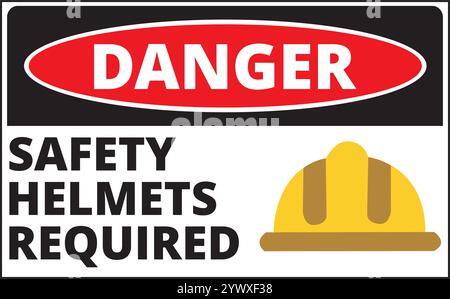 Danger safety helmets required sign Stock Vector