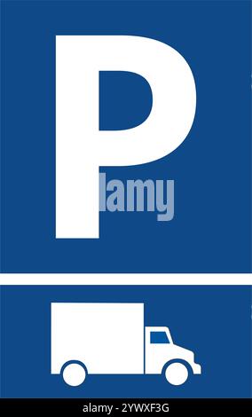 Blue truck parking sign on a white background Stock Vector