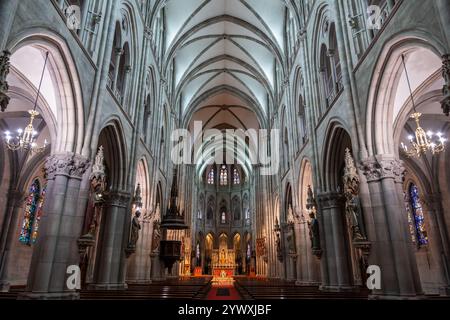 Eglise Saint Etienne church interior, Gothic Revival architecture in Mulhouse, Alsace, France. Stock Photo