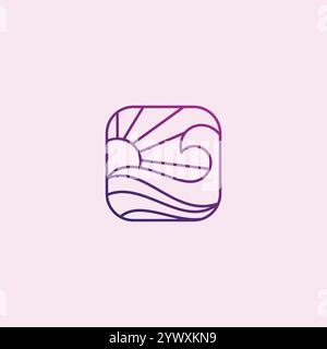 Ocean water wave and sun logo design Stock Vector