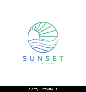 Sunset Sun wave Logo Template. Universal creative premium symbol. Sun Icon Stock Vector