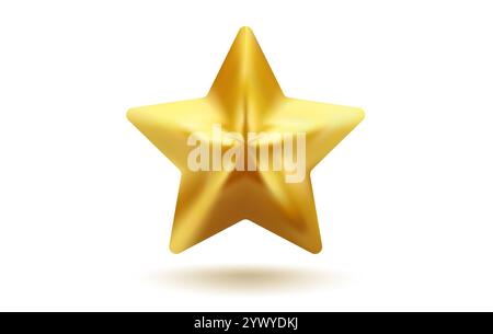 Vector icon of golden star in realistic 3D style. Achievements for games or customer rating feedback of website. Vector illustration of gold star in r Stock Vector