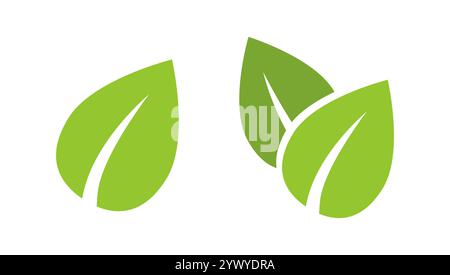 Vector set icons of green leaf in flat style. Vector eco emblem. Stock Vector