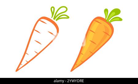 Vector set icons of orange carrot. Flat vector carrots. Stock Vector