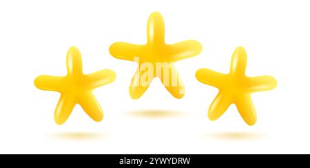 Vector icon of yellow stars in realistic 3D style. Achievements for games or customer rating feedback of website. Vector illustration of stars in kawa Stock Vector