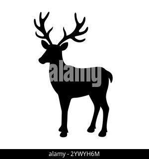 A clean, solid black silhouette of a deer with prominent antlers, set against a white background. Stock Vector