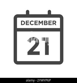 December 21 Calendar Day or Calender Date for Deadline and Appointment Stock Vector