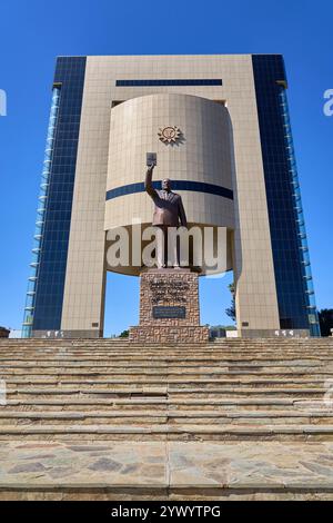 Independence Museum in the center of Windhoek, Namibia.A statue of  Sam Nujoma. Stock Photo