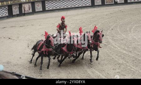 Chariot of Triumph: Roman Centurion in the Colosseum Races Stock Photo